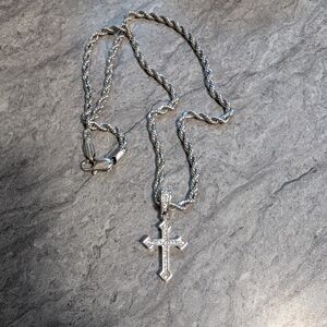 GLD Mens Micro Iced Celtic Cross Necklace In 14k White Gold Plated